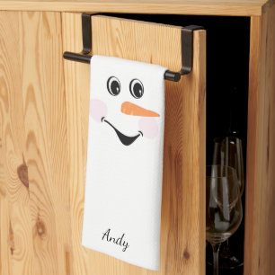 Modern Cute Custom Snowman Smiling face  Kitchen Towel