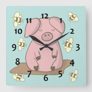 Modern Cute cute pig honey bee colourful Square Wall Clock