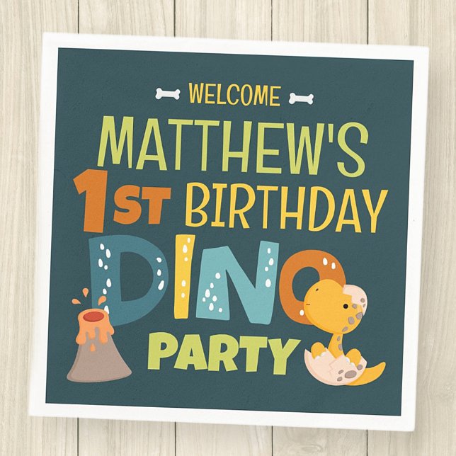 Modern Cute Dino Dinosaur Kid's Birthday Napkin (Creator Uploaded)