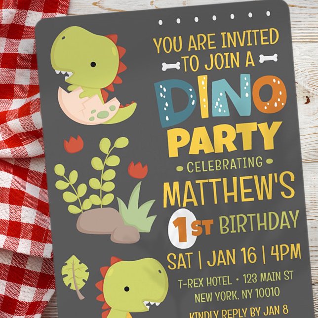 Modern Cute Dino Dinosaur Kid's Birthday Party Invitation (Creator Uploaded)