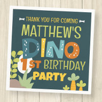 Modern Cute Dino Dinosaur Kid's Birthday Thank You