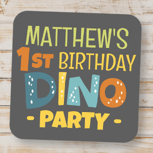 Modern Cute Dino Dinosaur Kid's Birthday Thank You Square Sticker