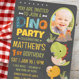 Modern Cute Dinosaur Dino Kid's Birthday Party Invitation