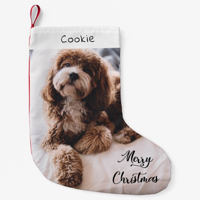 Modern Cute Dog Personalized Photo Small Christmas Stocking (Front)