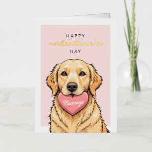 Modern Cute Dog with Heart Happy Valentines Day Foil Greeting Card