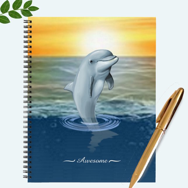 Modern Cute Dolphin, and Script on the Ocean Notebook (Creator Uploaded)