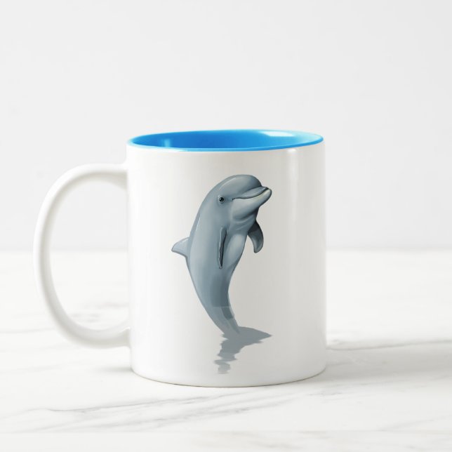 Modern Cute Dolphin and Turquoise Initial Mug (Left)
