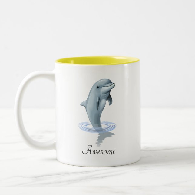 Modern Cute Dolphin, Script and Monogram Two-Tone Coffee Mug (Left)