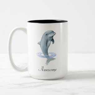 Modern Cute Dolphin, Script and Monogram Two-Tone Coffee Mug