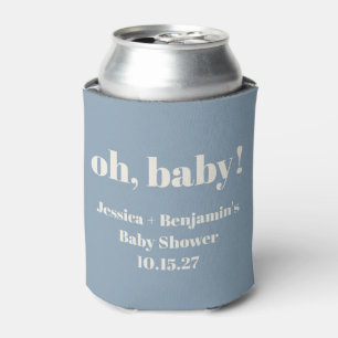 Modern Cute Dusty Blue Baby Shower Custom Name Can Cooler