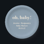 Modern Cute Dusty Blue Baby Shower Custom Name Paper Plate<br><div class="desc">Modern Cute Dusty Blue Baby Shower Custom Name Paper Plates</div>