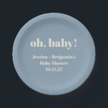 Modern Cute Dusty Blue Baby Shower Custom Name Paper Plate<br><div class="desc">Modern Cute Dusty Blue Baby Shower Custom Name Paper Plates</div>