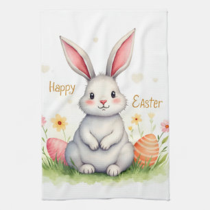 Modern Cute Easter Bunny And Eggs Collection Kitchen Towel