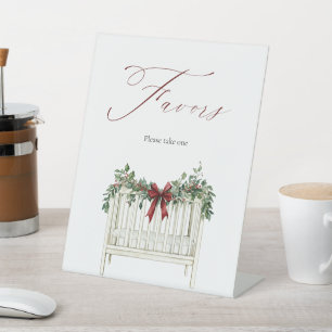 Modern Cute Elegant Santa Baby Baby Shower  Pedestal Sign