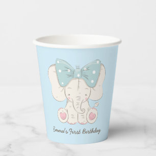 Modern Cute Elephant First Birthday Paper Cups