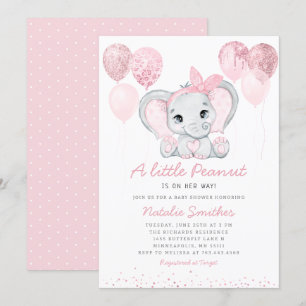 Modern Cute Elephant Girl Balloons Baby Shower Invitation
