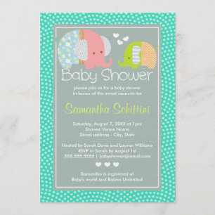 Modern Cute Elephant Mom and Baby Boy Shower Invitation