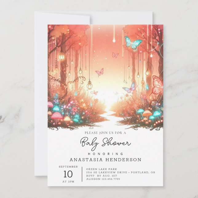Modern Cute Enchanted Forest Baby Shower Invitation (Front)