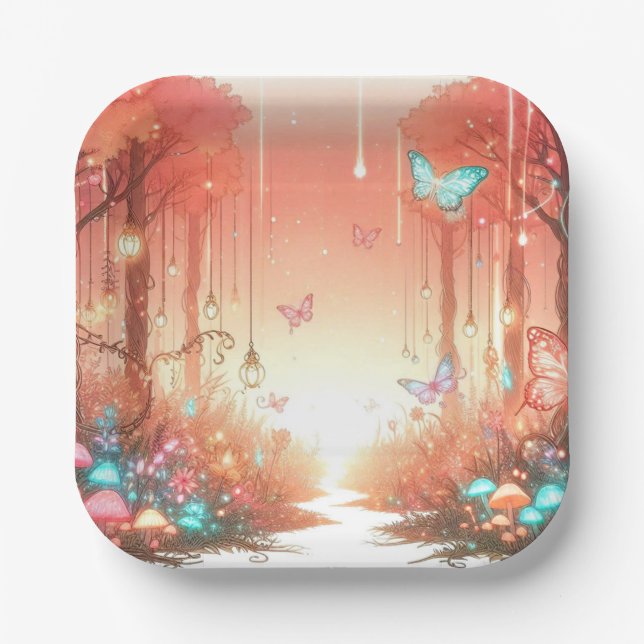 Modern Cute Enchanted Forest Baby Shower Paper Plate (Front)