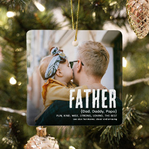 Modern Cute FATHER Definition 2 Photo Christmas Ceramic Ornament