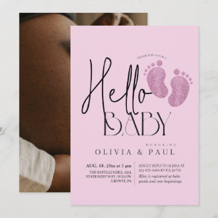 Modern & cute Feet Glitter Baby Girl Shower  Invitation