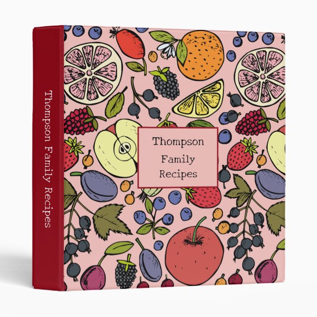 Modern cute fruits l Burgundy l Cookbook recipe Binder (Front/Spine)