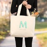 Modern Cute Fun Custom Name 3D Monogram Large Tote Bag<br><div class="desc">Cute monogrammed bag with your custom name as a shadow initial in bright turquoise and teal. Modern,  minimalist,  simple,  and fun,  this typography driven design makes for a cool personalized gift!</div>