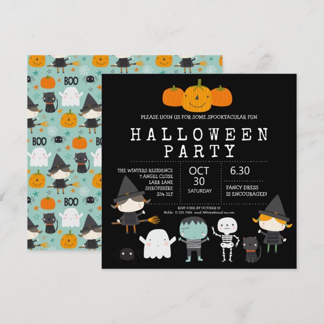 Modern cute fun family Halloween party  Invitation (Front/Back)