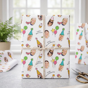 Modern Cute Funny Birthday Hats Photo  Wrapping Paper