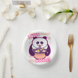 Modern cute funny ramen noodles lover panda bear paper plate