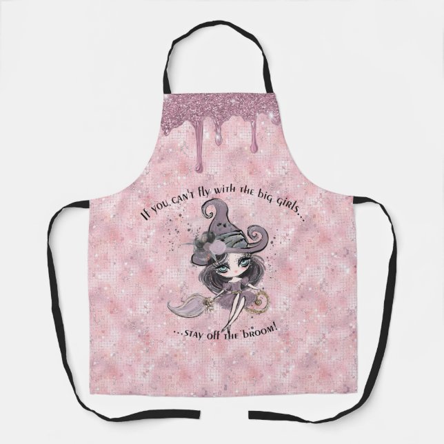 Modern Cute Girly Pink Sparkle Halloween Apron (Front)