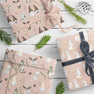 Modern Cute Gnome Beige Neutral Pattern Wrapping Paper Sheet