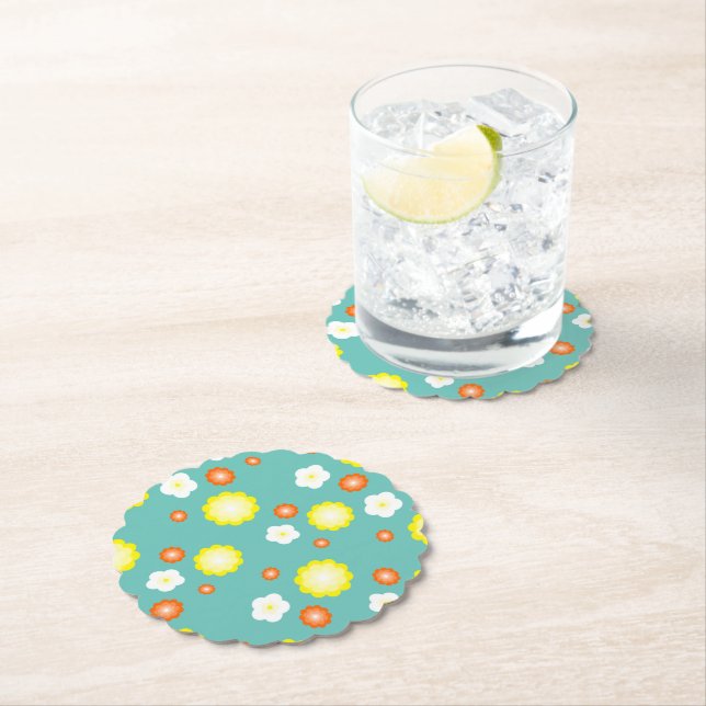 Modern cute gradient Daisy flowers pattern girly Paper Coaster (Insitu)