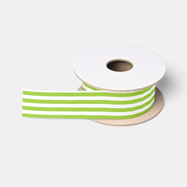 Modern Cute Green & White Stripes Holiday Satin Ribbon (Spool)