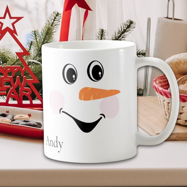 Modern Cute Happy Custom Smiling Snowman face Coffee Mug (Creator Uploaded)