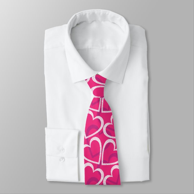Modern Cute Heart Pattern Love Pink  Tie (Tied)