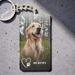 Modern Cute Heart Paw Personalized Dog Photo Keychain