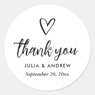 Modern Cute Heart Thank You Typography Classic Round Sticker