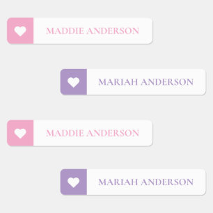 Modern Cute Hearts Kids Colour Coded Name Labels
