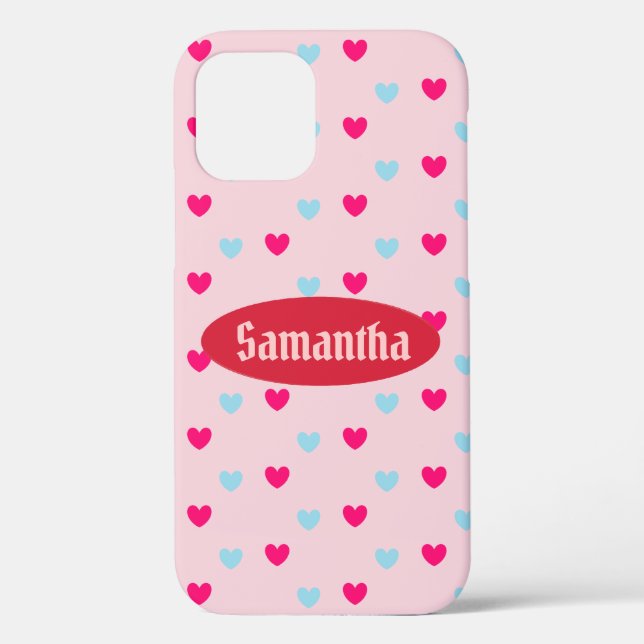 Modern Cute Hearts on Coral Pink Case-Mate iPhone Case (Back)