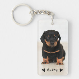 Modern Cute Hearts Personalized Two Photo   Black Keychain