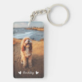 Modern Cute Hearts Personalized Two Photo | White Keychain (Back)
