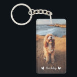 Modern Cute Hearts Personalized Two Photo | White Keychain<br><div class="desc">This fun photo keychain has 2 photo templates (one on the front and one on the back), as well as two text templates for personalization! Use the same photo on the front and back or mix it up a bit with 2 different photos... or maybe you'd like to showcase 2...</div>