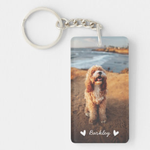 Modern Cute Hearts Personalized Two Photo   White Keychain