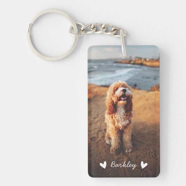 Modern Cute Hearts Personalized Two Photo | White Keychain (Front)