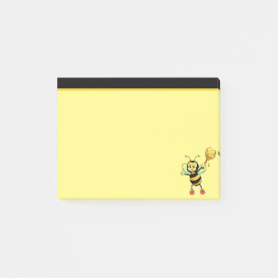 Modern cute honey bee on black & yellow post-it no post-it notes