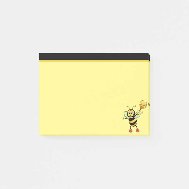 Modern cute honey bee on black & yellow post-it no post-it notes (Front)