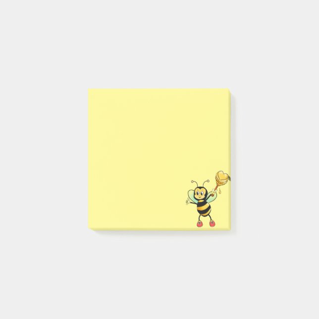 Modern cute honey bee on yellow post-it notes (Front)