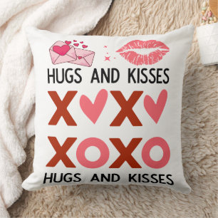 Modern Cute "Hugs & Kisses" Valentine's Typography Throw Pillow