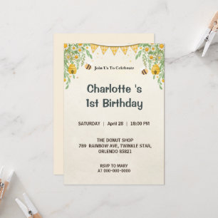 Modern Cute It’s so sweet to bee first Birthday Pa Invitation
